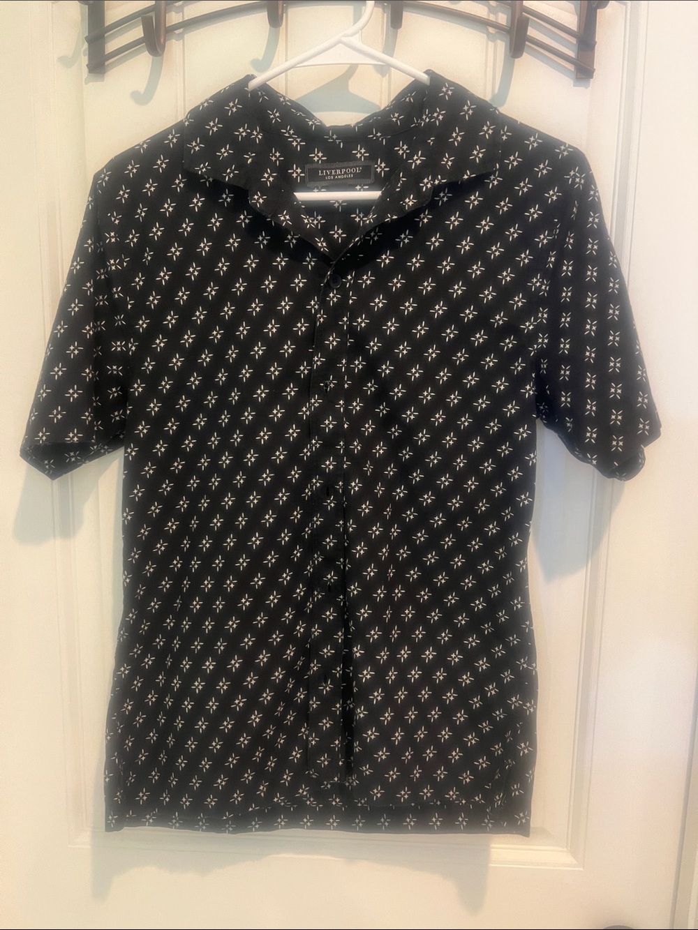 Liverpool Black Short Sleeve Button-Down with White Geometric Print